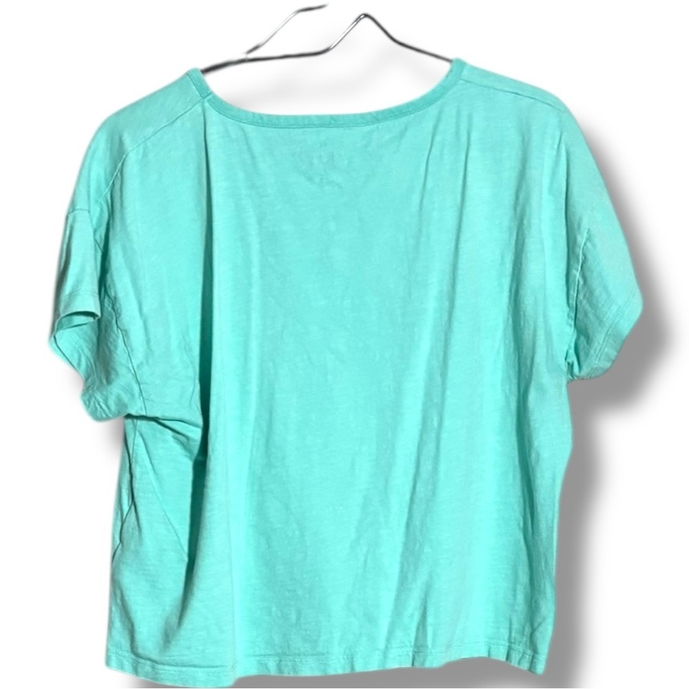 J. Crew Vibrant Light Teal Boxy Cropped Cotton Simple Short Sleeve Tee - Picture 16 of 16